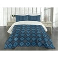 thumbnail image 1 of Ambesonne Blue Quilted Bedspread Set 3 Pcs, Detailed Squares, Queen Size, Turquoise Navy Blue, 1 of 3
