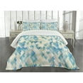 thumbnail image 1 of Ambesonne Blue Quilted Bedspread Set 3 Pcs, Hexagonal Abstract Grunge, Queen Size, Turquoise White, 1 of 5