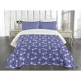thumbnail image 1 of Ambesonne Blue Quilted Bedspread Set 3 Pcs, Indigo Floral Geometric, Queen Size, Dark Blue Sky Blue, 1 of 5