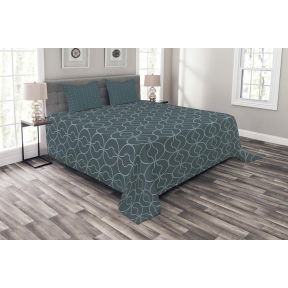 Ambesonne Blue Quilted Bedspread Set 3 Pcs, Moroccan Inner Details, King Size, Pale Blue and Blue Grey