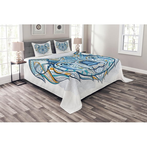 Ambesonne Blue Quilted Bedspread Set 3 Pcs, Tribe Koala, Queen Size, Blue