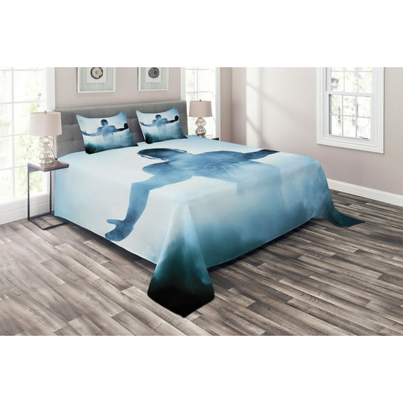 Ambesonne Blue Quilted Coverlet 3 Pcs, American Football Hero, Queen Size, Blue