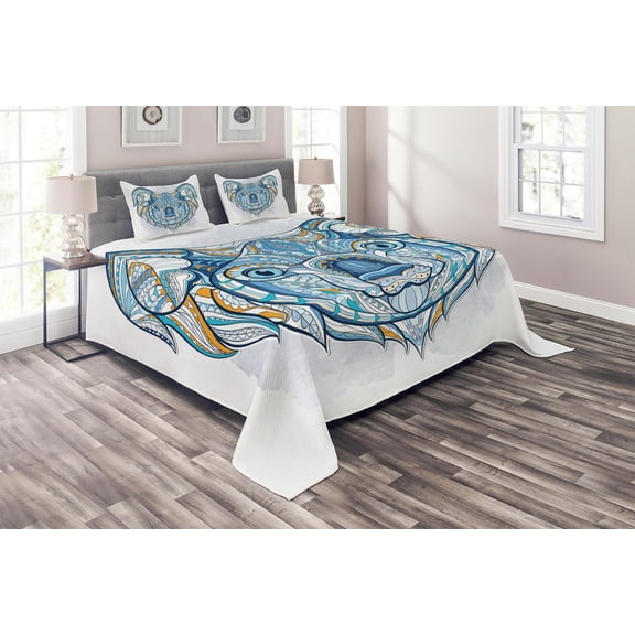 Ambesonne Blue Quilted Coverlet 3 Pcs, Tribe Koala, Queen Size, Blue