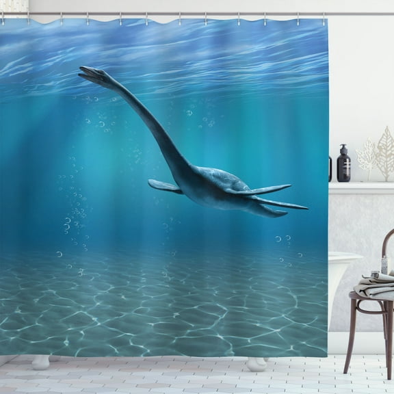 Ambesonne Blue Shower Curtain, Aquatic Dinosaur, 69"Wx75"L, Blue