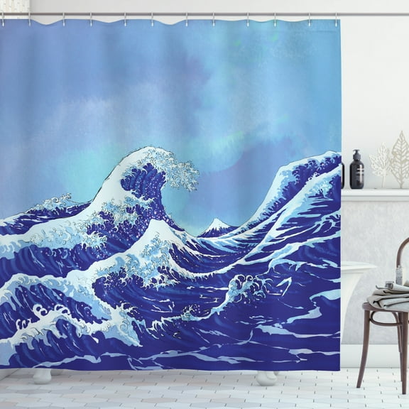 Ambesonne Blue Shower Curtain, Big Tsunami Ocean Nature, 69"Wx84"L, Pale Blue Royal Blue