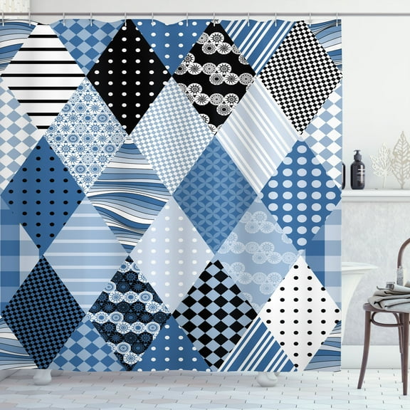 Ambesonne Blue Shower Curtain, Diamond Shaped Patchworks, 69"Wx84"L, Blue Black
