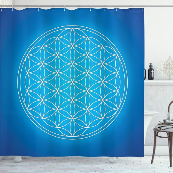 Ambesonne Blue Shower Curtain, Flower of Life Grid, 69"Wx75"L, Blue White