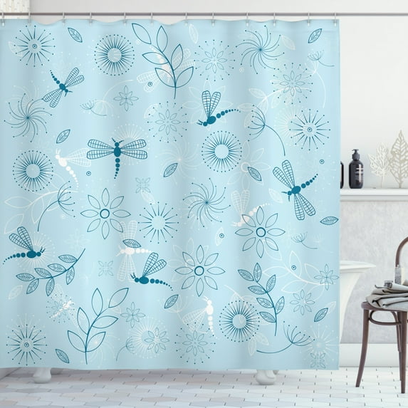 Ambesonne Blue Shower Curtain, Flowers Dandelions, 69"Wx84"L, Seafoam Blue and White