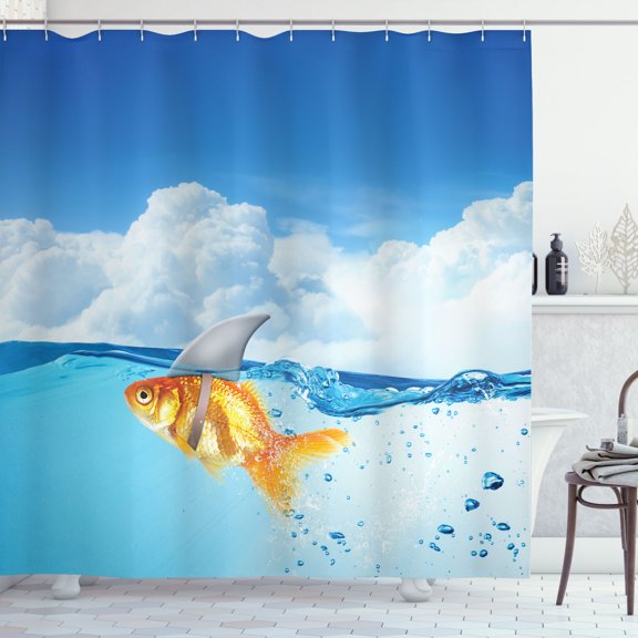 Ambesonne Blue Shower Curtain, Goldfish with Shark Fin, 69"Wx70"L, Blue Orange