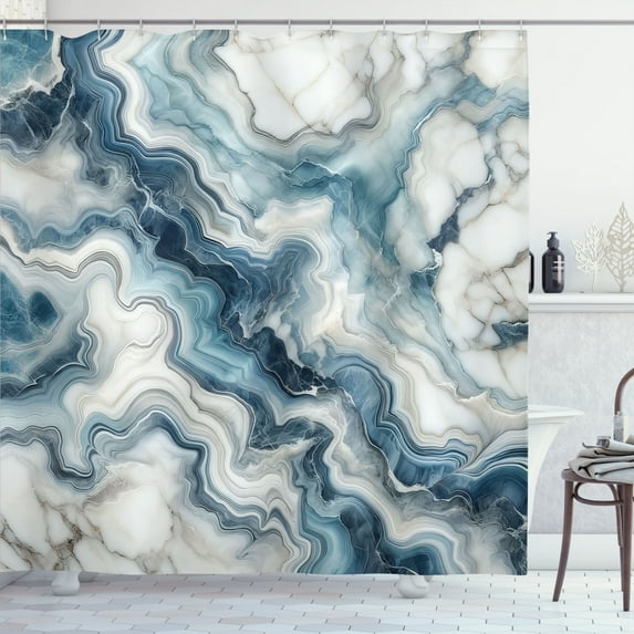 Ambesonne Blue Shower Curtain, Marble Print Deep Sky Colors, 69"Wx84"L, Sea Blue and Coconut