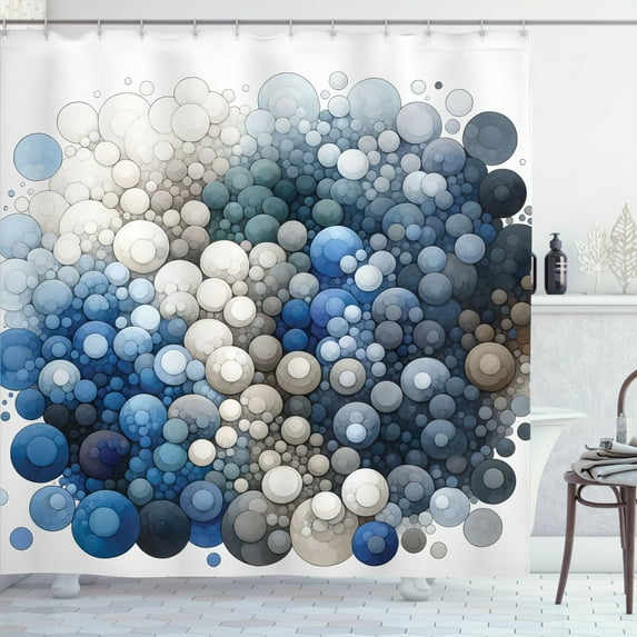 Ambesonne Blue Shower Curtain, Modern Watercolor Circle Blots, 69"Wx70"L, Eggshell and Dark Slate Blue