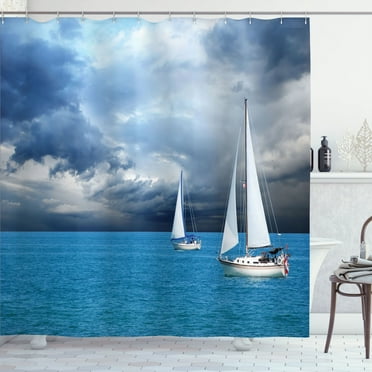Ambesonne Blue Shower Curtain, Sailing After Storm Clouds, 69"Wx70"L, Blue Grey Blue White