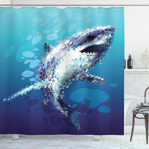 Ambesonne Blue Shower Curtain, Shark Oceanlife Animal, 69"Wx70"L, Blue Grey