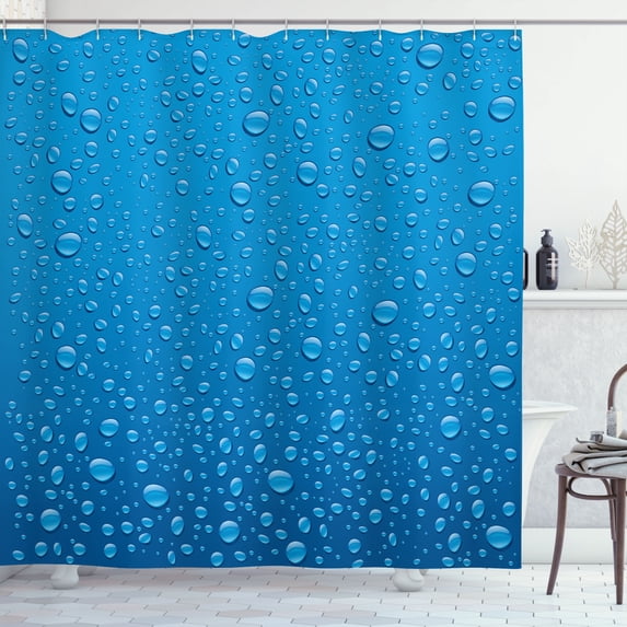 Ambesonne Blue Shower Curtain, Water Drops Aquatic Rain, 69"Wx70"L, Blue