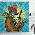 thumbnail image 1 of Ambesonne Blue Shower Curtain, Western Style Robot Cowboy, 69"Wx84"L, Petrol Blue and Brown, 1 of 5