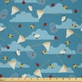 thumbnail image 1 of Ambesonne Blue Sky Fabric by the Yard Microfiber, Ladybird Clouds Bugs Art, 2 Yards, Sea Blue and Eggshell, 1 of 2