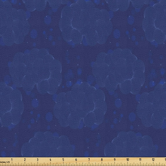Ambesonne Blue Sky Fabric by the Yard Upholstery, Bubbly and Fluffy Clouds, 1 Yard, Dark Lavender Dark Blue