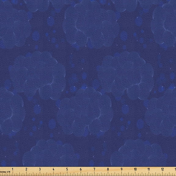 Ambesonne Blue Sky Fabric by the Yard Upholstery, Bubbly and Fluffy Clouds, 5 Yards, Dark Lavender Dark Blue