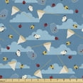 thumbnail image 1 of Ambesonne Blue Sky Fabric by the Yard Upholstery, Ladybird Clouds Bugs Art, 5 Yards, Sea Blue and Eggshell, 1 of 5