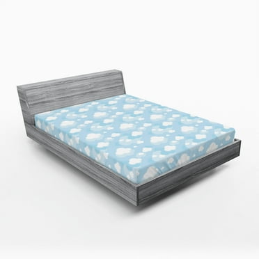 Ambesonne Blue Sky Fitted Sheet 2 Pcs Set, Rhythmic Clouds Graphic, California King, Pale Blue White