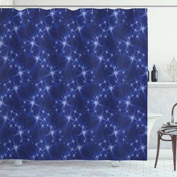 Ambesonne Blue Sky Shower Curtain, Stripes Triangles Stars, 69"Wx84"L, Indigo Dark Ceil Blue