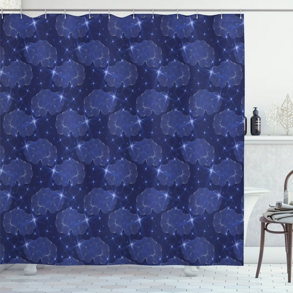 Ambesonne Blue Sky Shower Curtain, Stripes Zentangle Clouds, 69"Wx84"L, Indigo Pale Ceil Blue