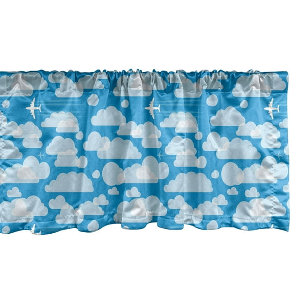 Ambesonne Blue Sky Valance Pack of 2, Airplane Flying Through, 54"X18", Sky Blue Pale Blue