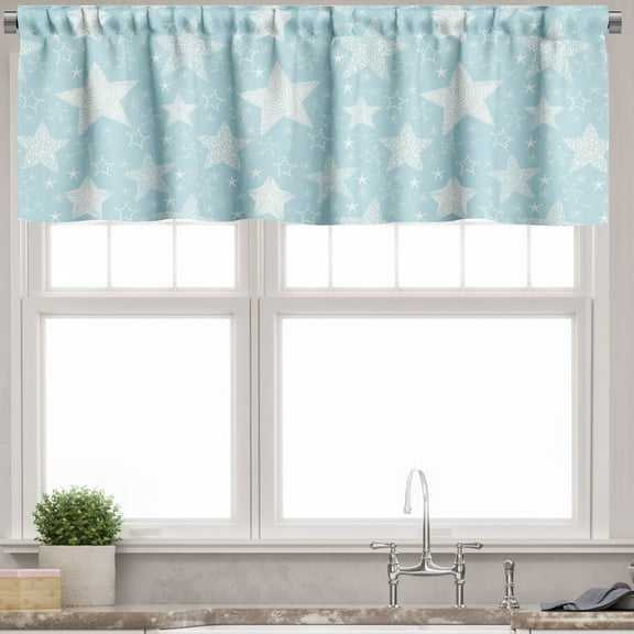 Ambesonne Blue Sky Valance Pack of 2, Stars Ornate on Blue, 54"X18", Pale Cadet Blue White