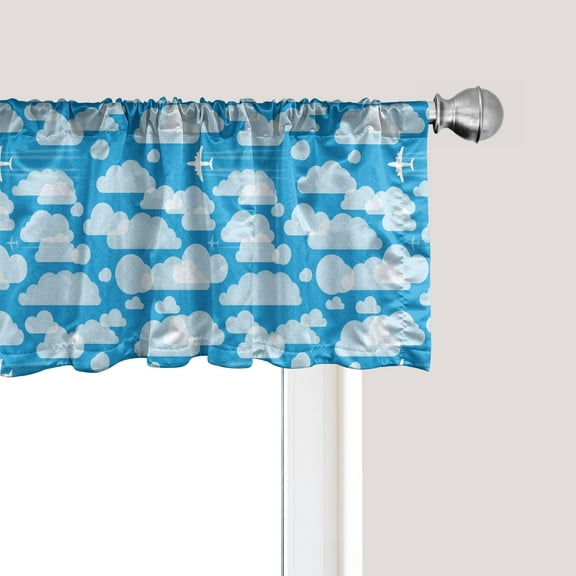 Ambesonne Blue Sky Window Valance, Airplane Flying Through, 54" X 12", Sky Blue Pale Blue