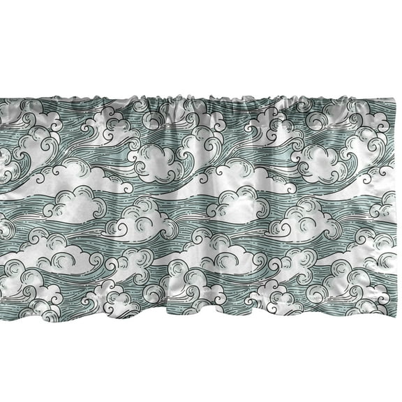Ambesonne Blue Sky Window Valance, Dreamy Cloud Shapes Waves and Strokes Background, Curtain Valance for Kitchen Bedroom Decor with Rod Pocket, 54" X 18", Seafoam Grey