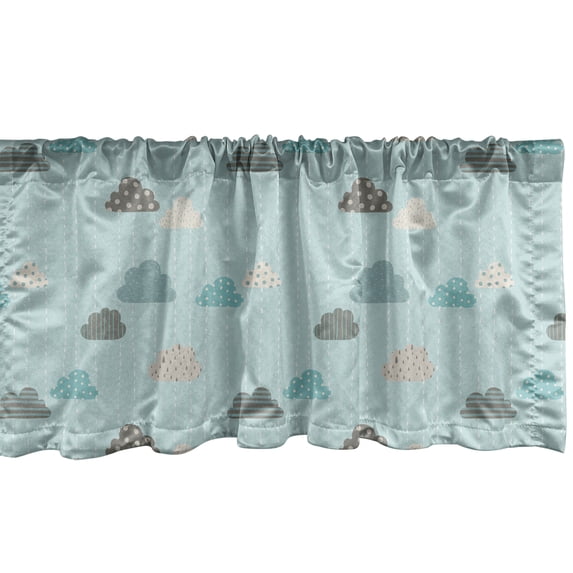 Ambesonne Blue Sky Window Valance, Polka Dots Stripes Rain, 54" X 18", Seafoam Multicolor
