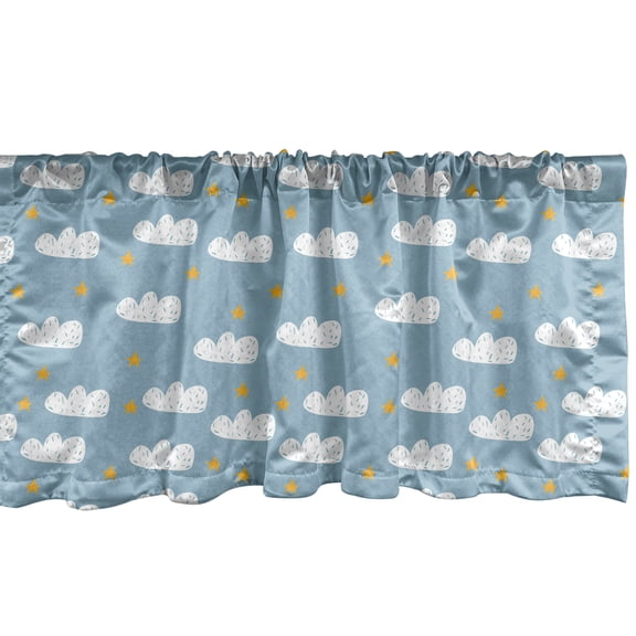 Ambesonne Blue Sky Window Valance, Repetitive Doodle Style, 54" X 18", Pale Blue Pale Orange