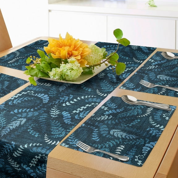 Ambesonne Blue Table Runner & Placemats, Floral Swirl Leaves Branch, Placemat 4 pcs + Runner 12"x72", Turquoise Pale Blue