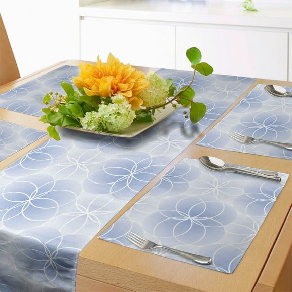 Ambesonne Blue Table Runner & Placemats, Flower of Life Art, Placemat 4 pcs + Runner 12"x72", Pale Blue