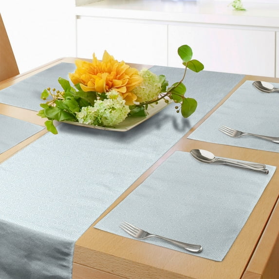 Ambesonne Blue Table Runner & Placemats, Vintage Ornaments Flower, Placemat 4 pcs + Runner 14"x90", Pale Blue