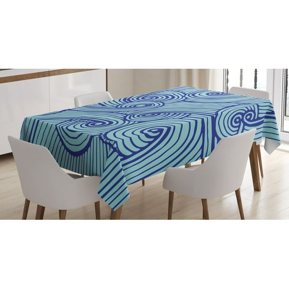 Ambesonne Blue Tablecloth Rectangular Table Cover, Abstract Spirals Wavy Ocean, 60"x90", Navy Blue Pale Blue