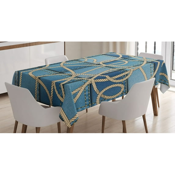 Ambesonne Blue Tablecloth Rectangular Table Cover, Denim Patchwork, 52"x70", Blue