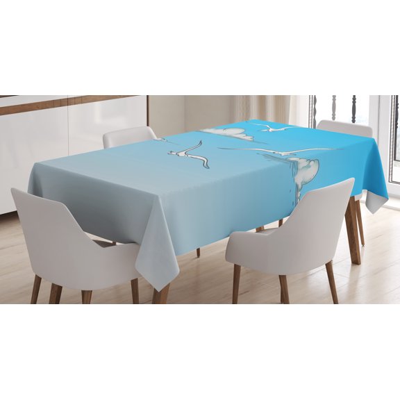 Ambesonne Blue Tablecloth Rectangular Table Cover, Seagulls Flying Ombre Sky, 60"x90", White Blue