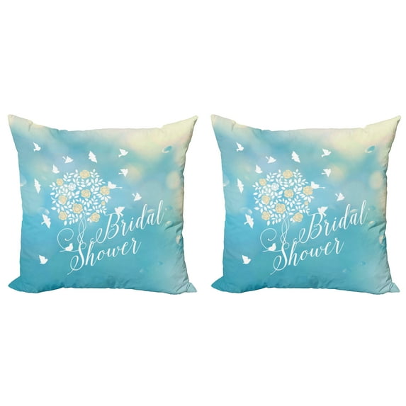 Ambesonne Blue Throw Pillow Cover 2 Pack, Clear Sky Flowers, 18", Sky Blue Cream and White