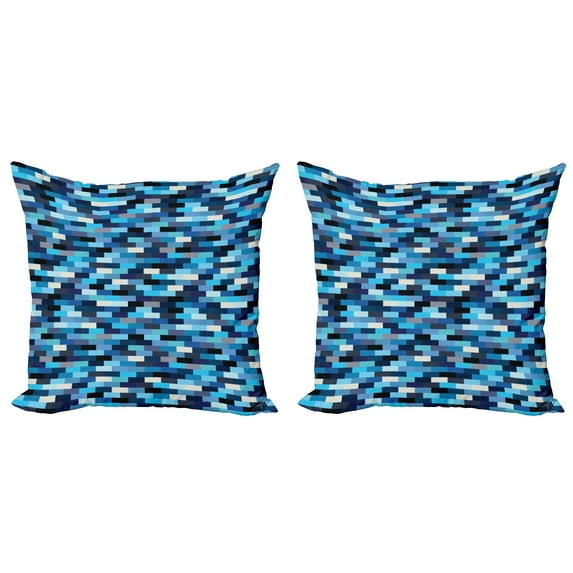 Ambesonne Blue Throw Pillow Cover 2 Pack, Geometric Design Stripes, 24", Multicolor