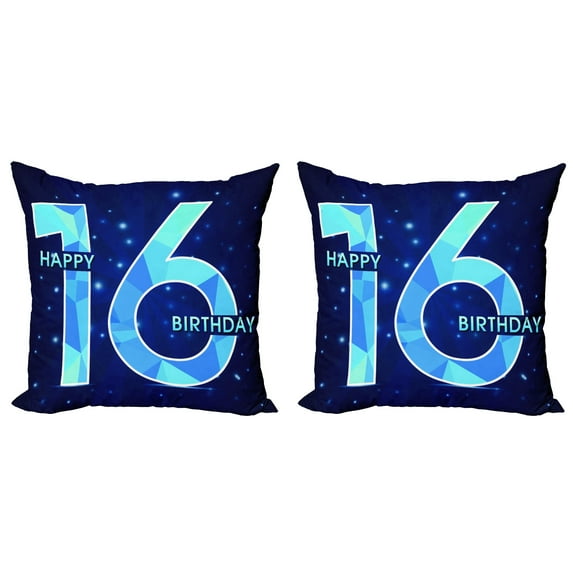 Ambesonne Blue Throw Pillow Cover 2 Pack, Greeting Age Sky, 20", Dark and Sky Blue