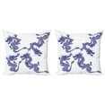 thumbnail image 1 of Ambesonne Blue Throw Pillow Cover 2 Pack, Japanese Dragons Mythical, 20", Blue, 1 of 6