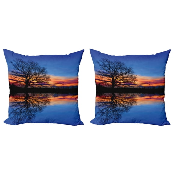 Ambesonne Blue Throw Pillow Cover 2 Pack, Nature Twilight, 16", Blue Orange