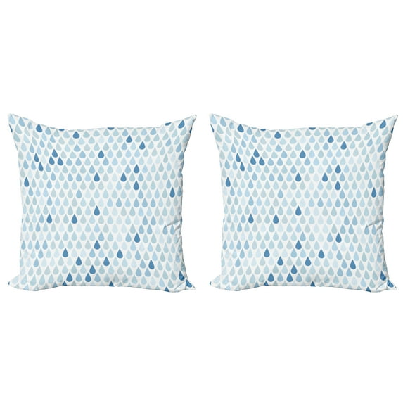 Ambesonne Blue Throw Pillow Cover 2 Pack, Raindrops White Navy, 20", Pale Blue