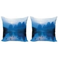 thumbnail image 1 of Ambesonne Blue Throw Pillow Cover 2 Pack, Sunrise Raft River Scenery, 24", Royal Blue Aqua, 1 of 5