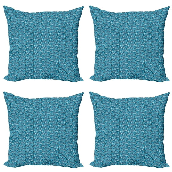 Ambesonne Blue Throw Pillow Cover 4 Pack, Boho Bouquet Ornate Swirls, 20", Blue Mauve and White