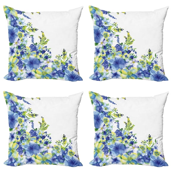 Ambesonne Blue Throw Pillow Cover 4 Pack, Bridal Leaves, 24", Yellow Blue