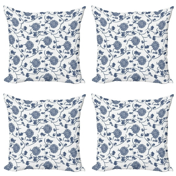 Ambesonne Blue Throw Pillow Cover 4 Pack, Chinese Garden Traditional, 20", Blue White