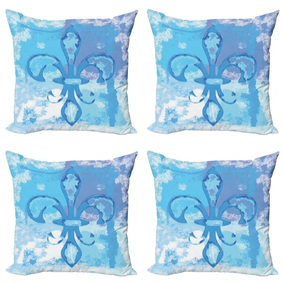 Ambesonne Blue Throw Pillow Cover 4 Pack, France Fleur de Lis, 24", Blue