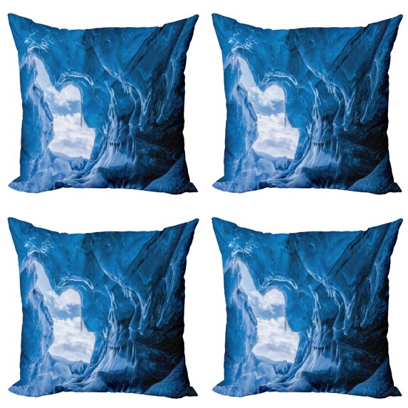 Ambesonne Blue Throw Pillow Cover 4 Pack, Glacier Frozen Cave, 16", Blue